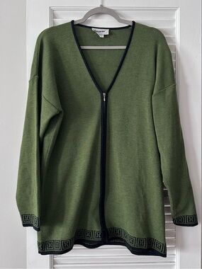 Lecomte Merino Wool Blend Zip Cardigan – Olive Green | Size S | Made in Italy